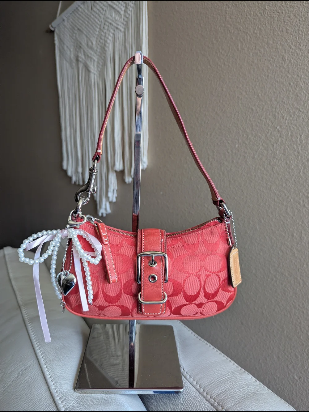 Coach Y2K Coral Red Demi Buckle Mini Shoulder Bag